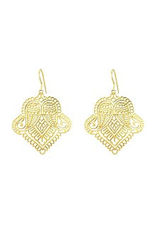 Gold Plated Motif Dangler Earrings In Sterling Silver