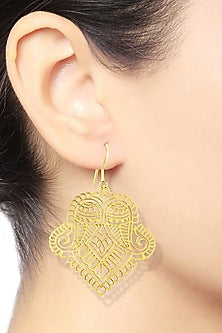 Gold Plated Motif Dangler Earrings In Sterling Silver