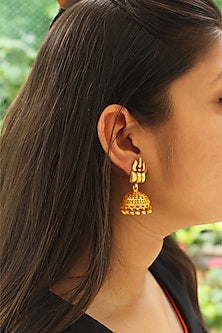 Gold Plated Jhumka Earrings In Sterling Silver