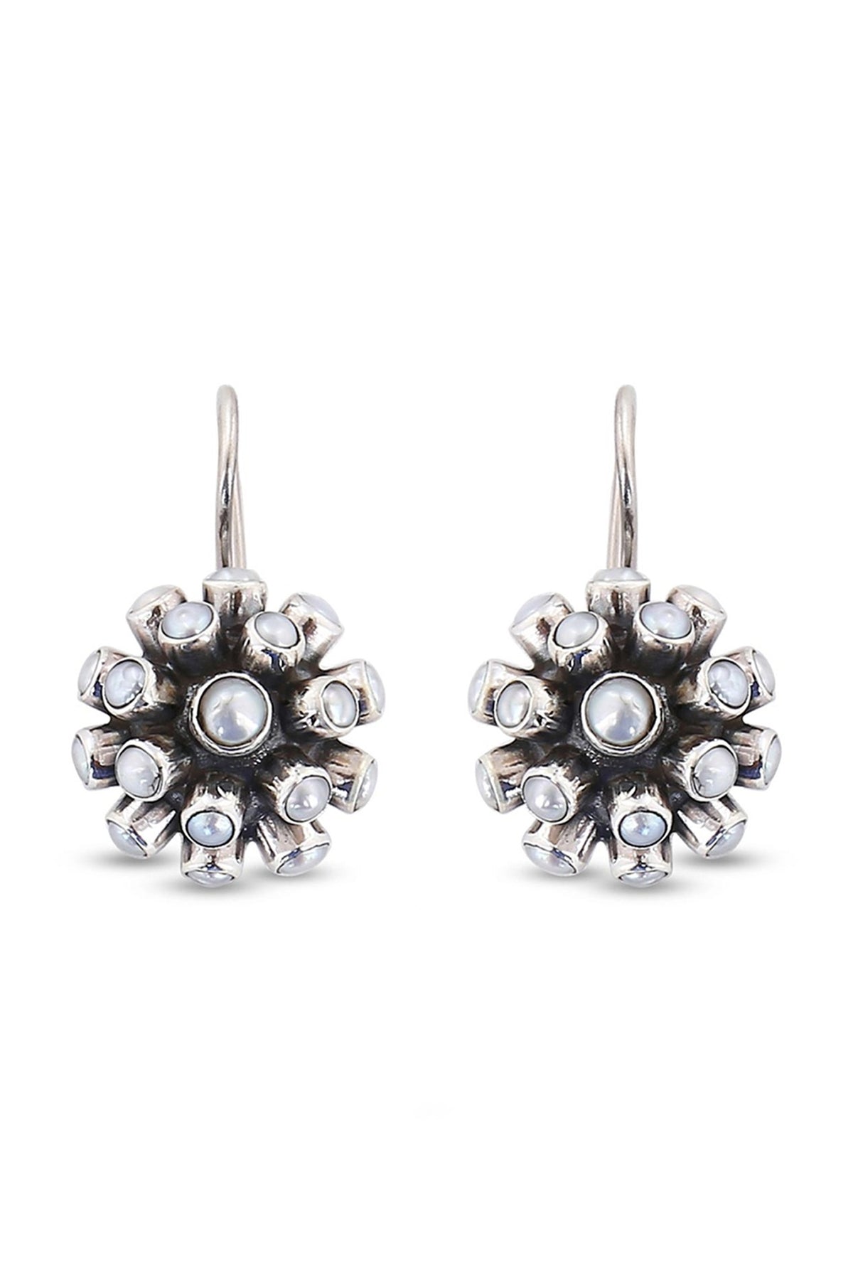 Silver Finish Mother Of Pearl Dangler Earrings In Sterling Silver