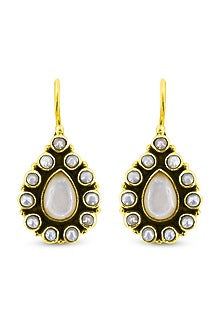 Gold Plated Mother Of Pearl Dangler Earrings In Sterling Silver