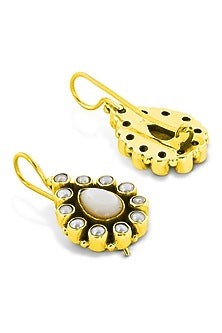 Gold Plated Mother Of Pearl Dangler Earrings In Sterling Silver