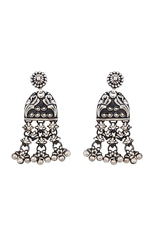 Silver Finish Motif Dangler Earrings In Sterling Silver