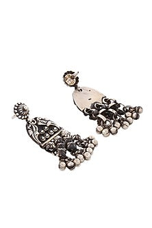 Silver Finish Motif Dangler Earrings In Sterling Silver