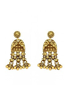 Gold Plated Motif Dangler Earrings In Sterling Silver