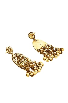 Gold Plated Motif Dangler Earrings In Sterling Silver