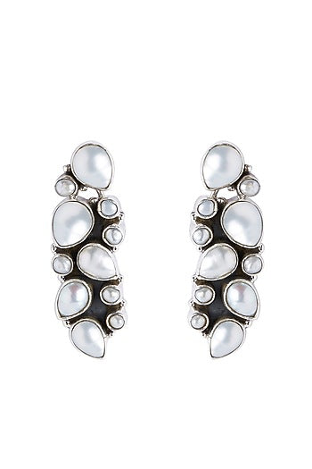 Silver Finish Pearl Dangler Earrings In Sterling Silver