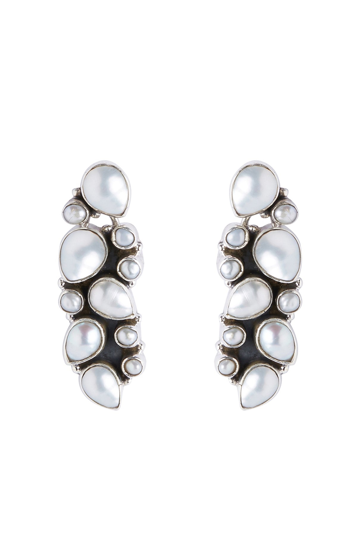 Silver Finish Pearl Dangler Earrings In Sterling Silver