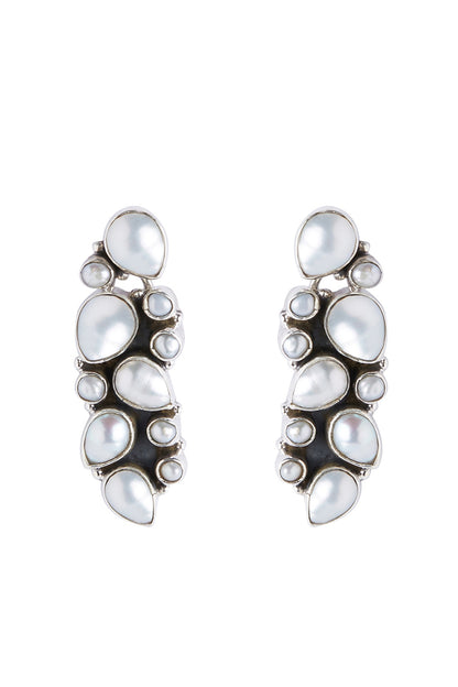 Silver Finish Pearl Dangler Earrings In Sterling Silver