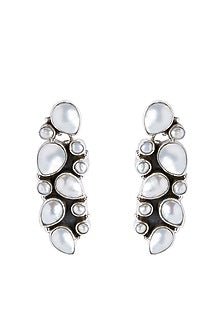 Silver Finish Pearl Dangler Earrings In Sterling Silver
