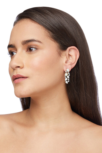 Silver Finish Pearl Dangler Earrings In Sterling Silver