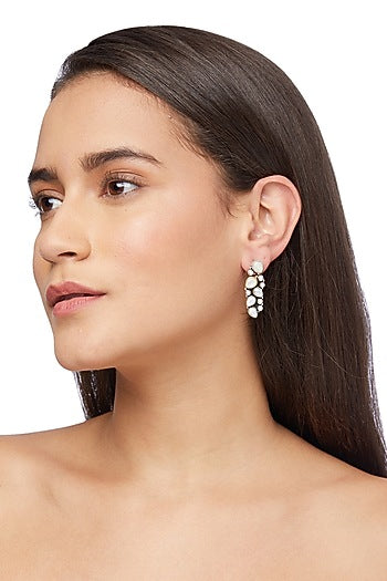 Silver Finish Pearl Dangler Earrings In Sterling Silver