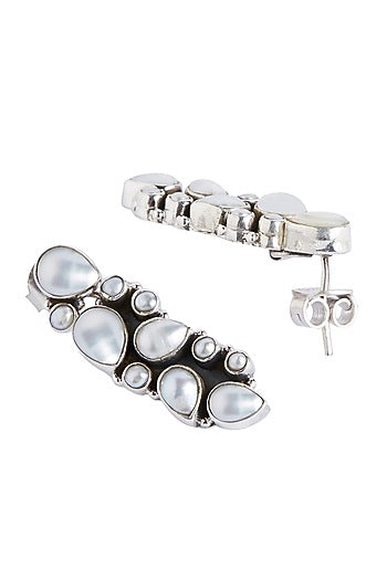 Silver Finish Pearl Dangler Earrings In Sterling Silver