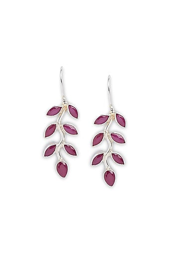 Red Onyx Leave Dangler Earrings In Sterling Silver