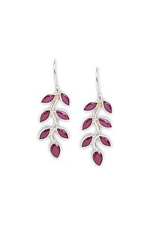 Red Onyx Leave Dangler Earrings In Sterling Silver