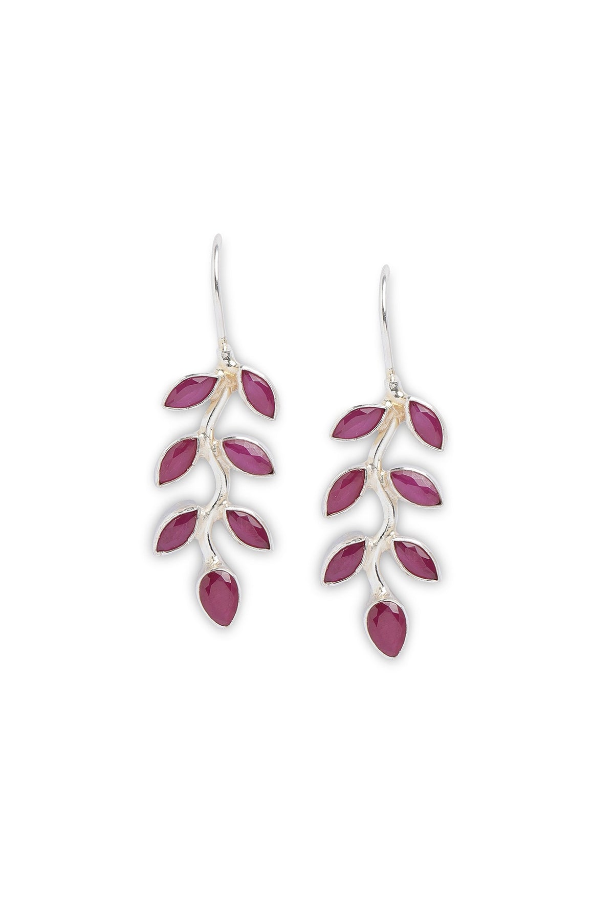 Red Onyx Leave Dangler Earrings In Sterling Silver