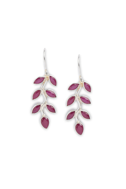 Red Onyx Leave Dangler Earrings In Sterling Silver