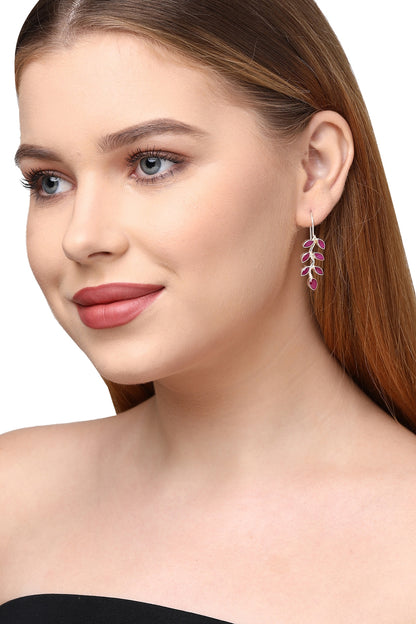 Red Onyx Leave Dangler Earrings In Sterling Silver