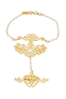 Gold Plated Freshwater Pearl Hand Harness In Sterling Silver