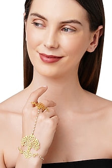 Gold Plated Freshwater Pearl Hand Harness In Sterling Silver