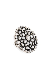 Silver Finish Pearl Floral Ring In Sterling Silver