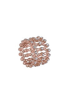 Rose Gold Finish Zircon Ring In Sterling Silver