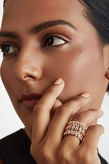 Rose Gold Finish Zircon Ring In Sterling Silver