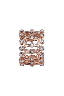 Rose Gold Finish Zircon Ring In Sterling Silver