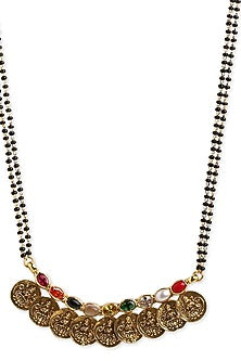 Gold Plated Multi-Colored Semi-Precious Stone Mangalsutra Set In Sterling Silver