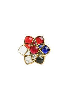 Gold Plated Navratna Gem Ring In Sterling Silver