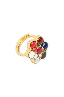 Gold Plated Navratna Gem Ring In Sterling Silver