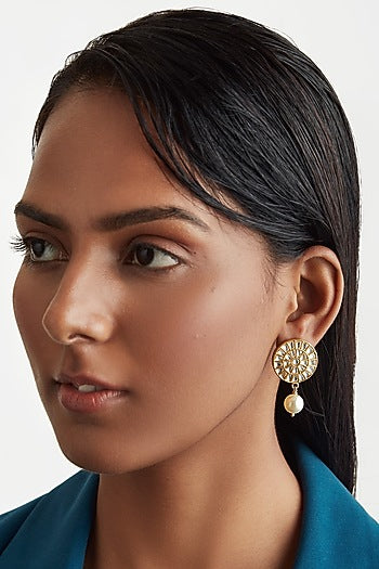 Gold Plated Ruby Synthetic Stone Stud Earrings With Bracelet In Sterling Silver