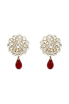 Gold Plated Ruby Synthetic Stone Long Necklace Set In Sterling Silver
