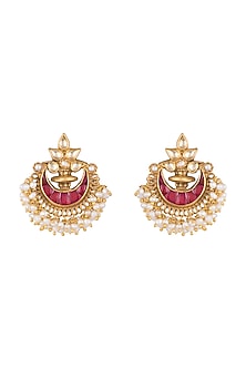Gold Plated Ruby & Pearl Chandbali Earrings
