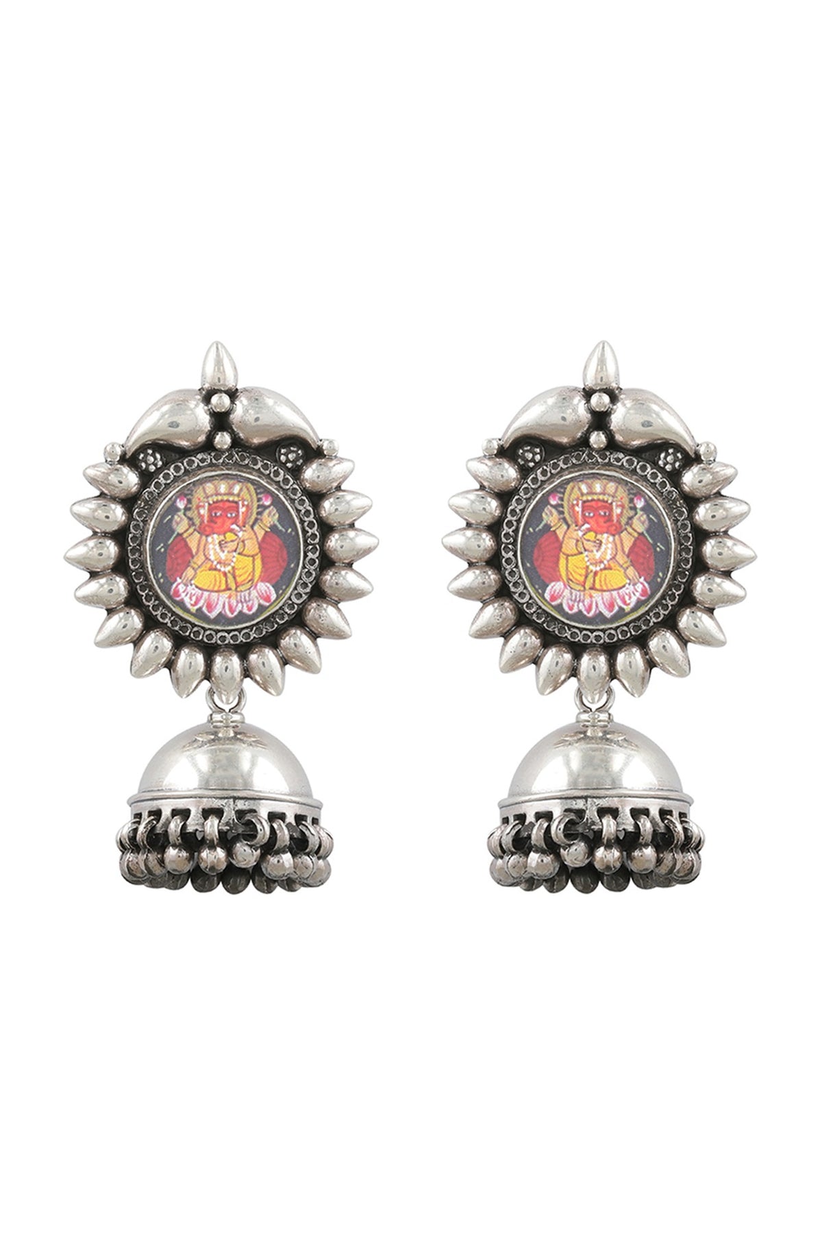 Silver Finish Red Hand Painted Earrings