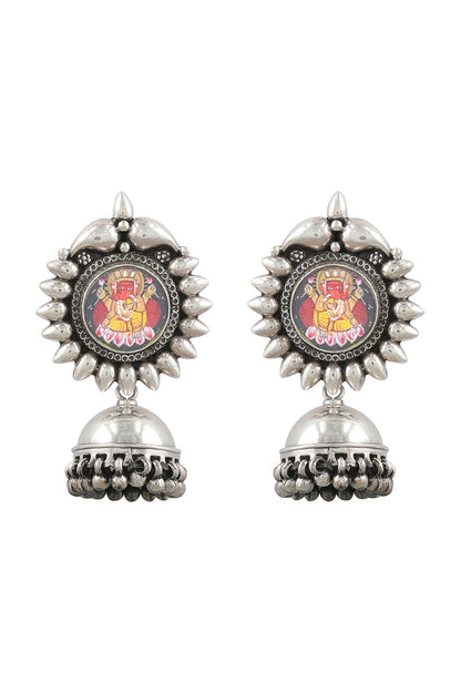 Silver Finish Red Hand Painted Earrings