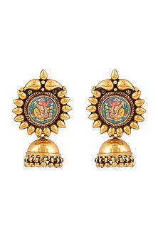 Gold Plated Hand Painted Jhumka Earrings