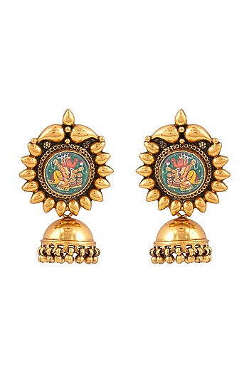 Gold Plated Hand Painted Jhumka Earrings