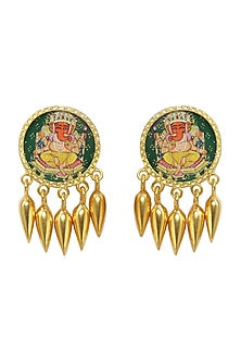 Gold Plated Painted Ganesh Earrings