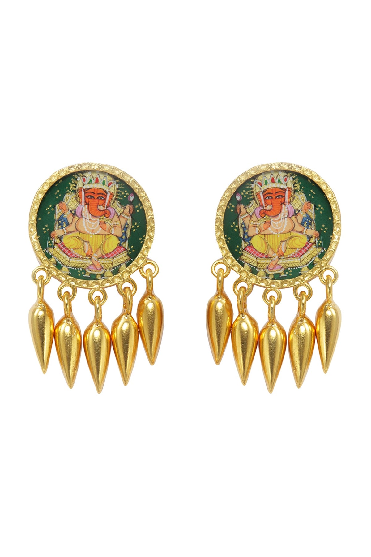 Gold Plated Painted Ganesh Earrings