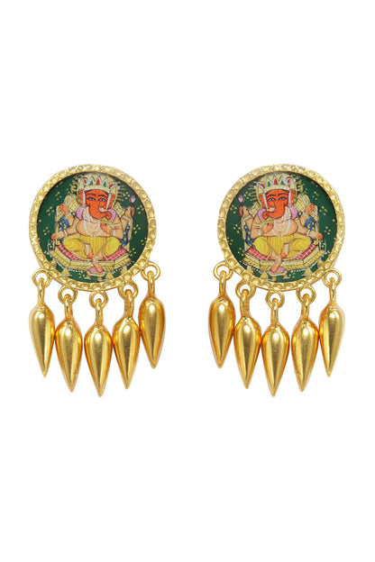 Gold Plated Painted Ganesh Earrings