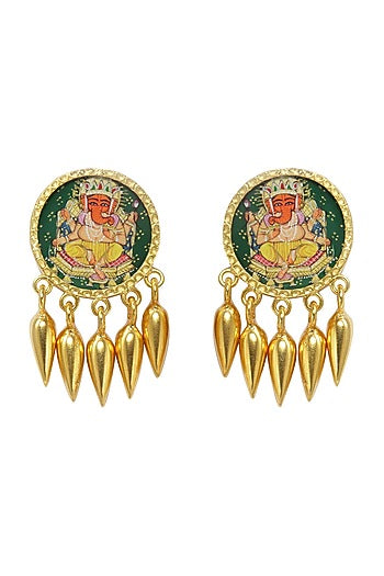 Gold Plated Painted Ganesh Earrings