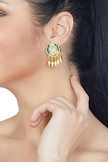 Gold Plated Painted Ganesh Earrings