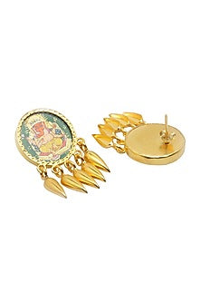 Gold Plated Painted Ganesh Earrings