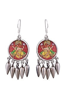 Silver Finish Ganesh Dangler Earrings