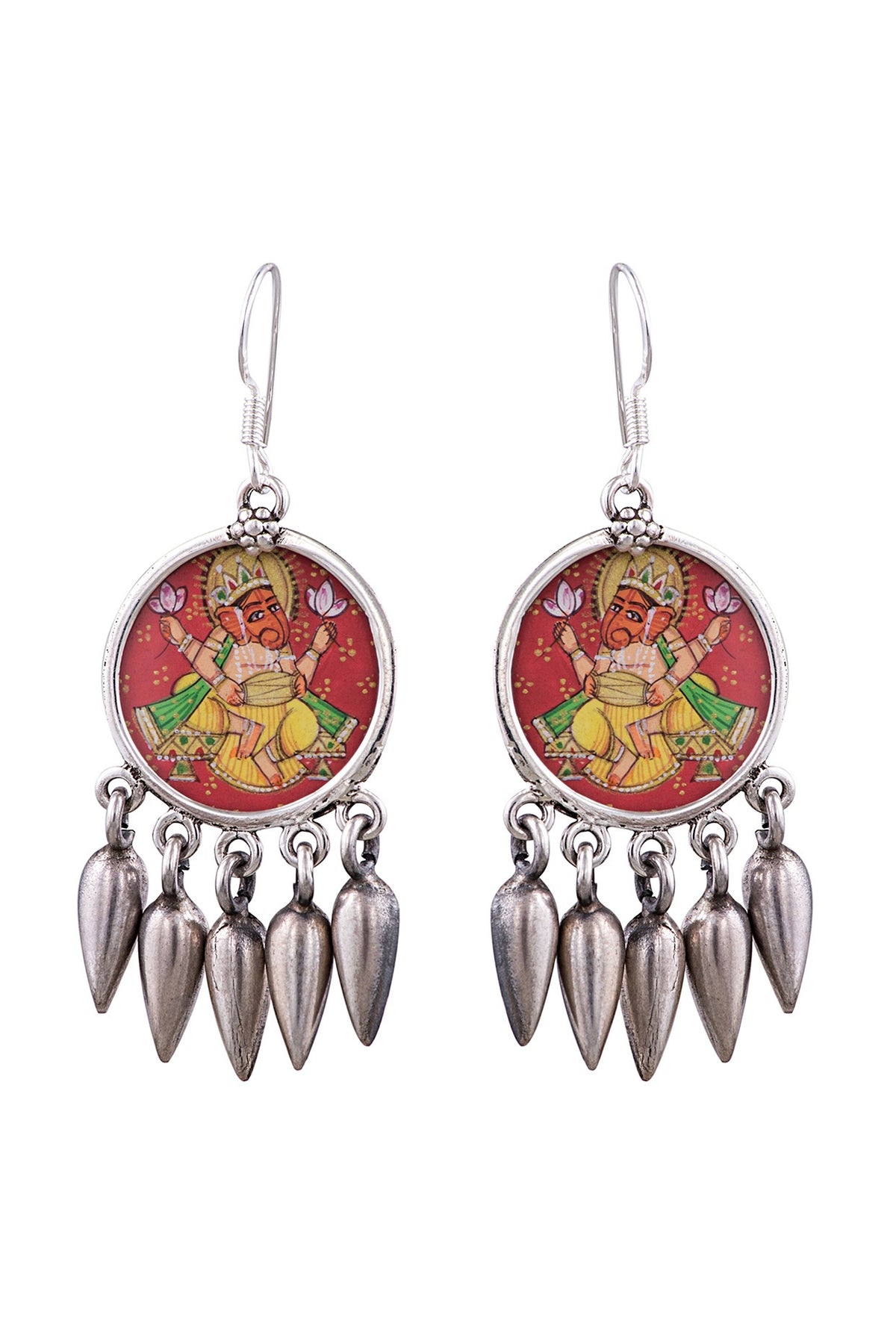Silver Finish Ganesh Dangler Earrings