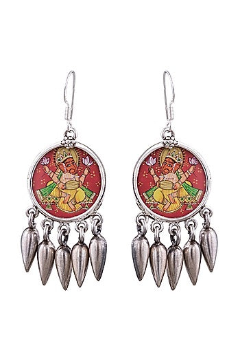 Silver Finish Ganesh Dangler Earrings