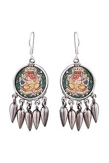 Silver Finish Painted Dangler Earrings