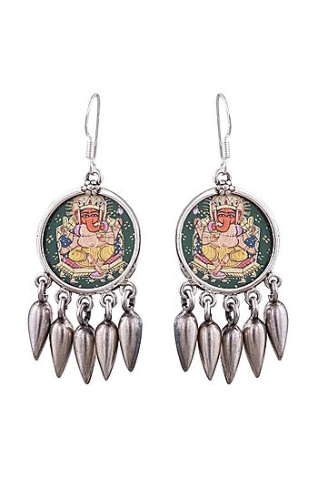 Silver Finish Painted Dangler Earrings