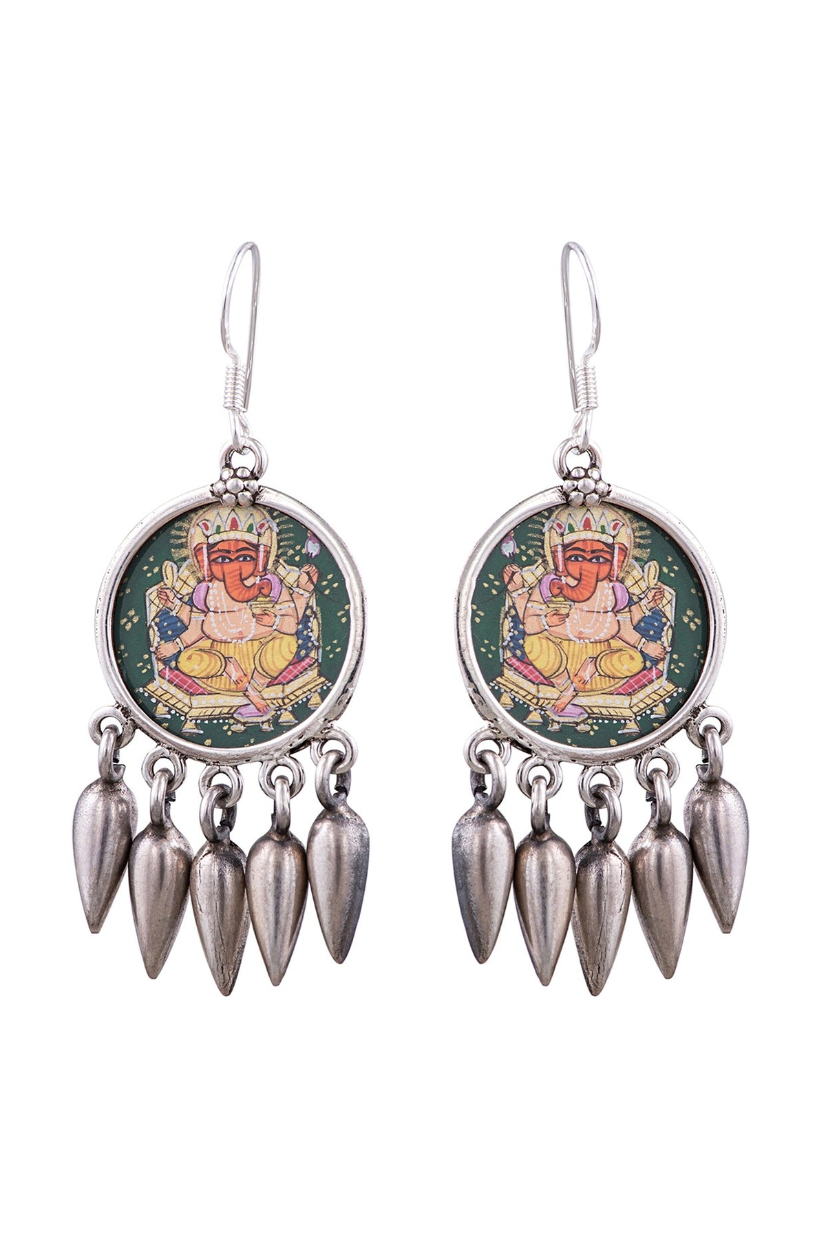 Silver Finish Painted Dangler Earrings